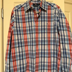 Vineyard Vines Men's Red and Blue Checkered Shirt